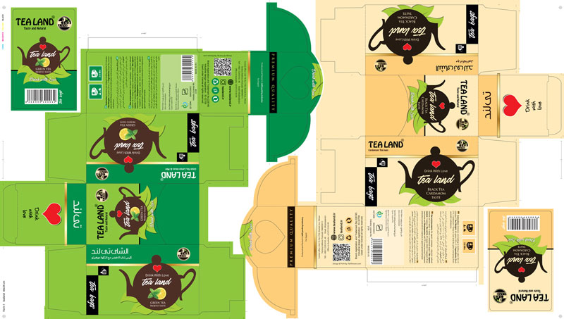 Design of Tea Land flavored teabags export boxes